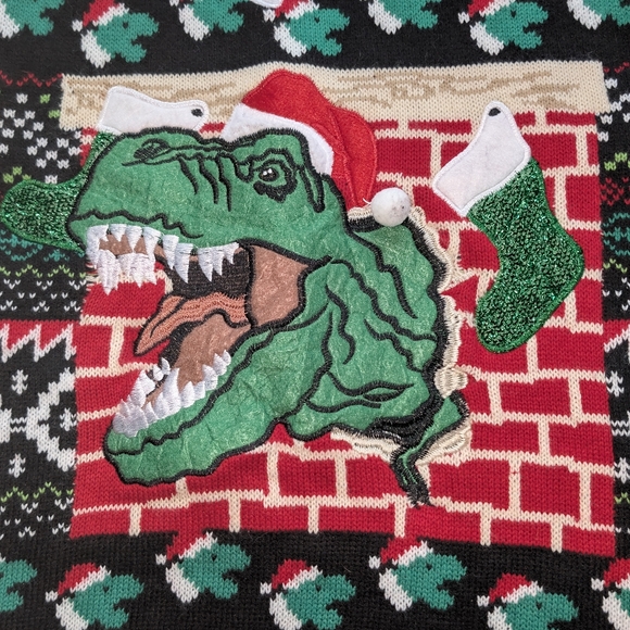 Blizzard Bay Ugly Christmas Sweater Mens Dinosaur T-Rex Holiday Party - Picture 2 of 4